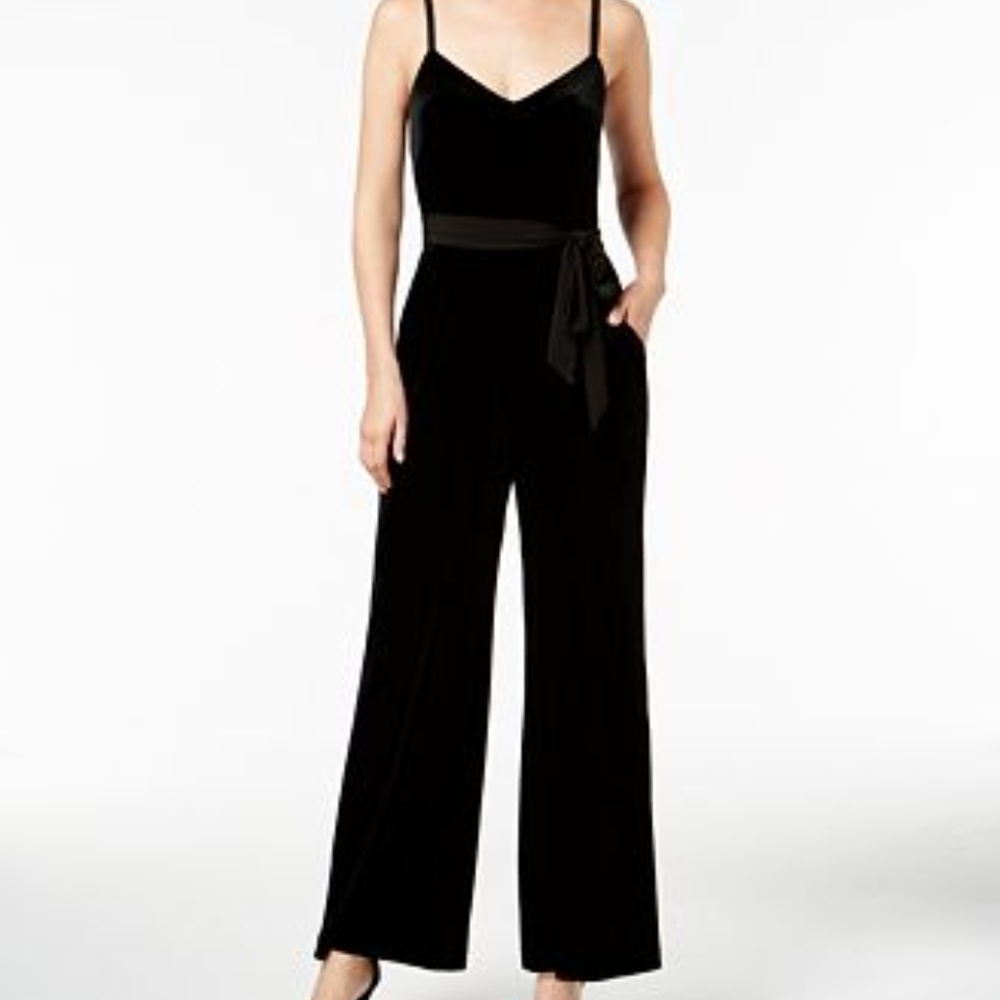 NWT Calvin Klein Wide Leg Black Velvet Jumpsuit - Picture 2 of 5